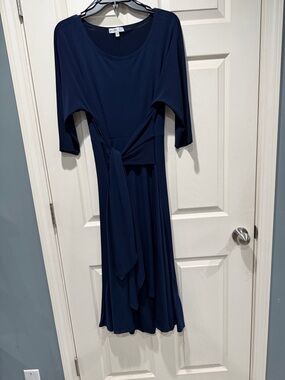 Koret Navy Tie-Front Midi Dress, Size Large, Assymeterical or High-Low